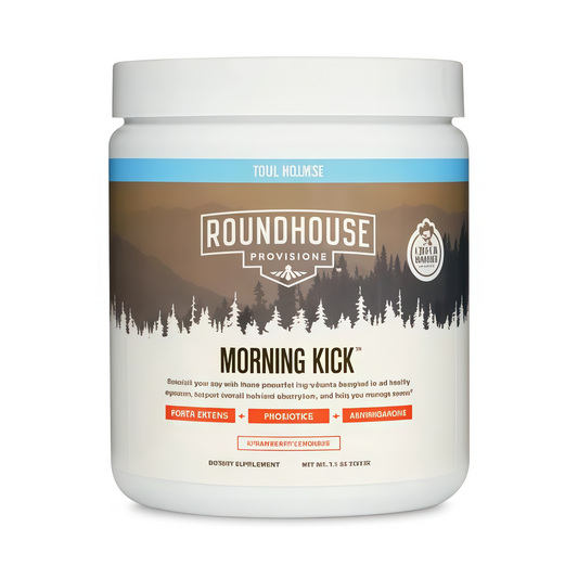 ROUNDHOUSE PROVISION Morning Kick, Zero Sugar Greens Superfood Powder Supplement with Ashwagandha, Collagen, Probiotics, Debloat Drink